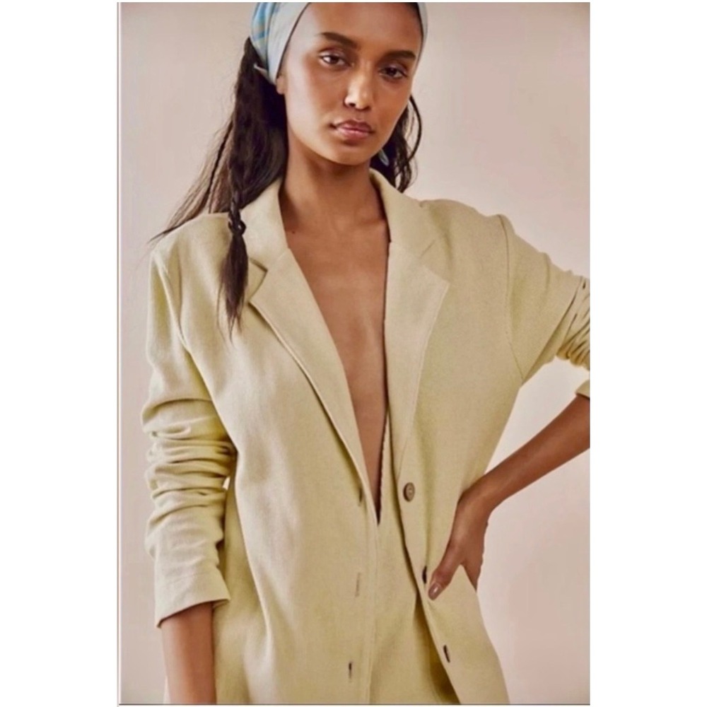 Free People FP Beach Lizzie Blazer Romper Pale Yellow/Green Size M